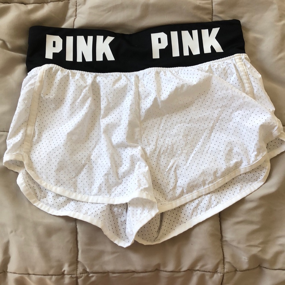From Pink. White shorts with black high waist band